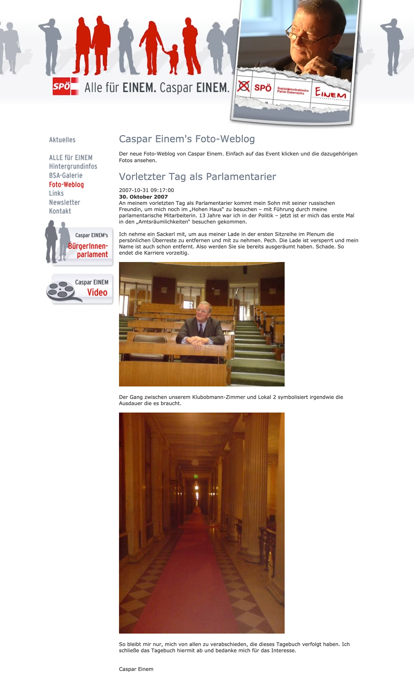 Caspar Einem SPÖ | einem.at | 2006 (Full Screen Scroll) © echonet communication
